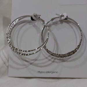 Time and Tru Textured Silver Hoop Earrings